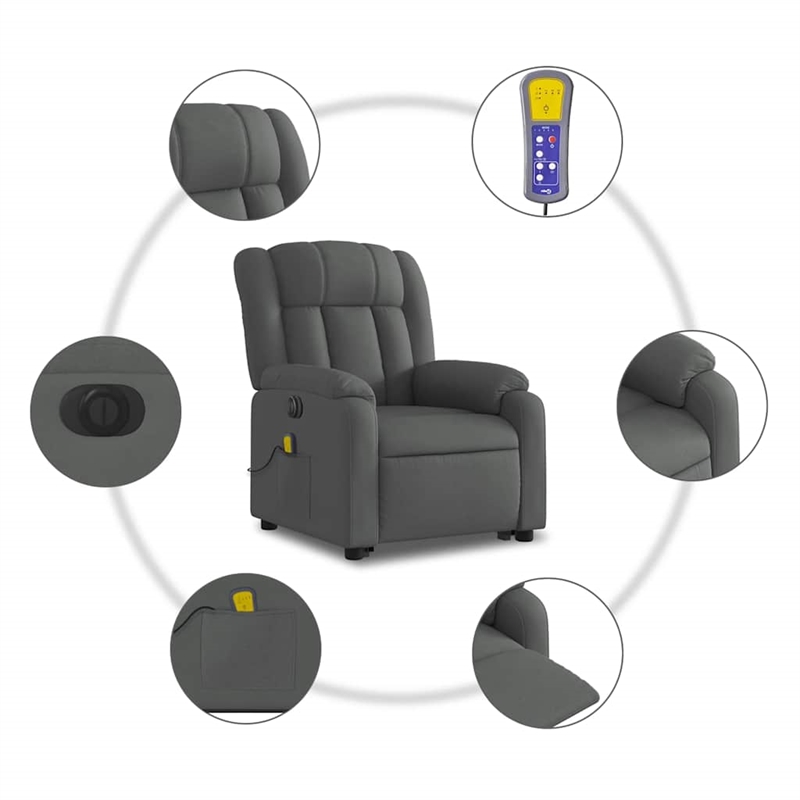 vidaXL Fabric Electric Stand up Massage Recliner Chair in Dark Gray