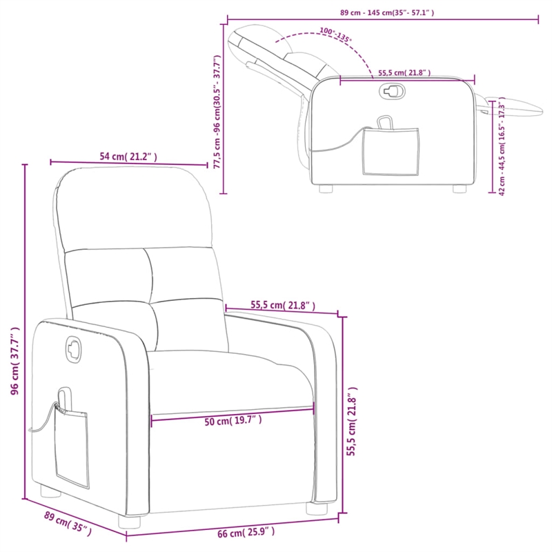 vidaXL Fabric Massage Recliner Chair in Dark Grey