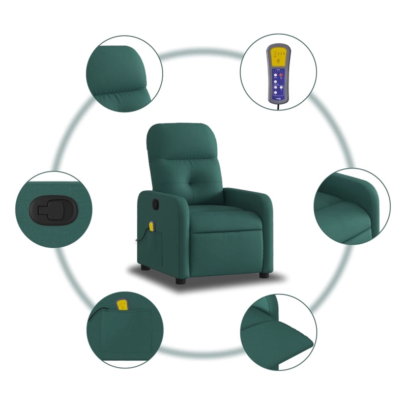 vidaXL Massage Recliner Chair in Dark Green
