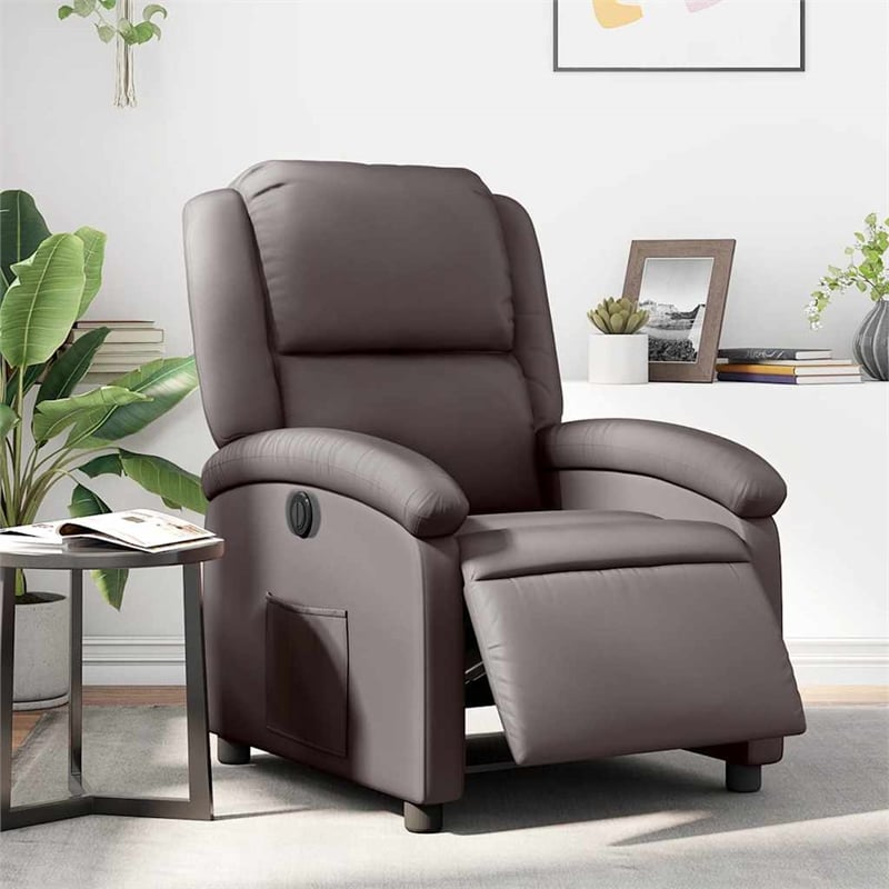 vidaXL Leather Electric Recliner Chair in Dark Brown