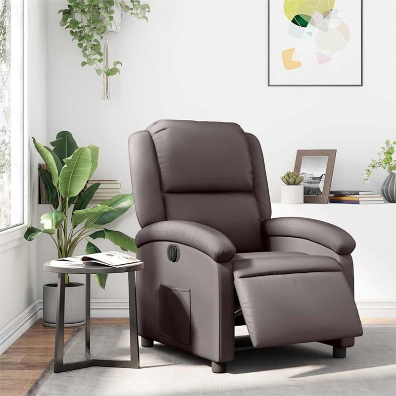 vidaXL Leather Electric Recliner Chair in Dark Brown