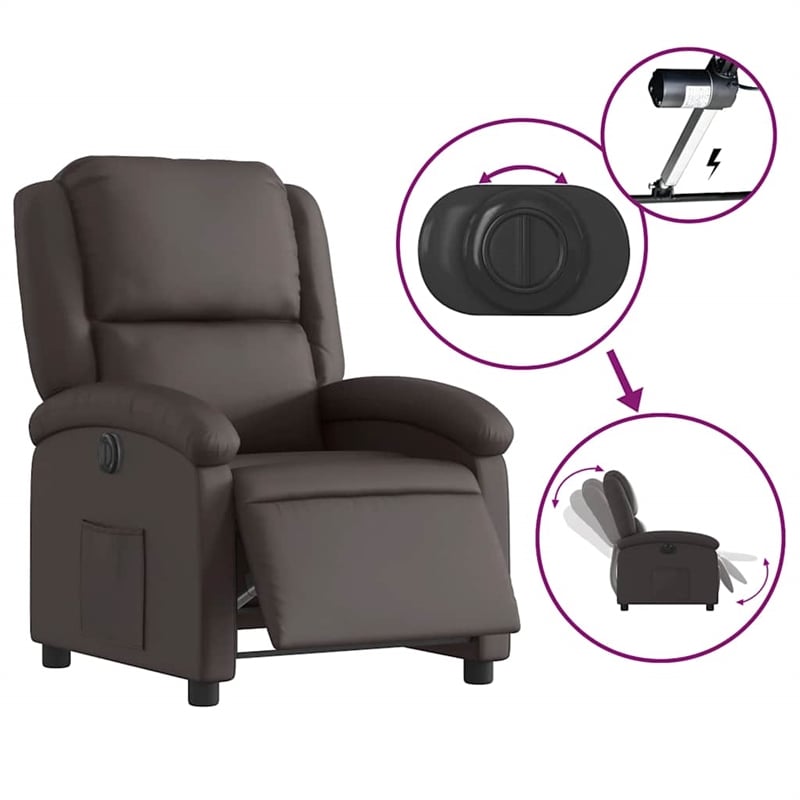 vidaXL Leather Electric Recliner Chair in Dark Brown