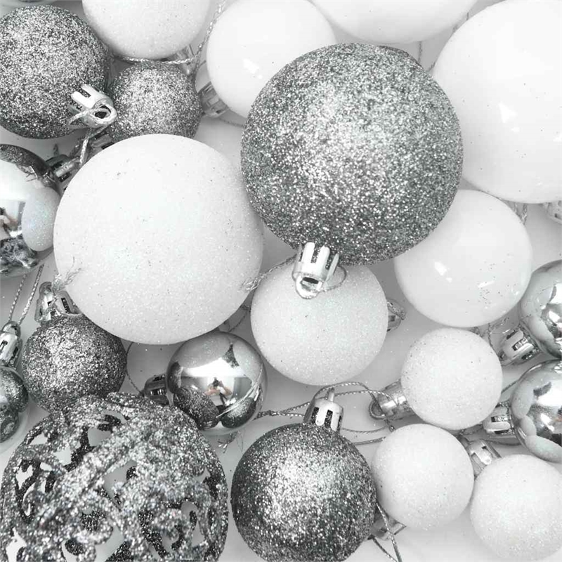 vidaXL Plastic Christmas Ball Set Shiny Various sizes in White (Set of 61)
