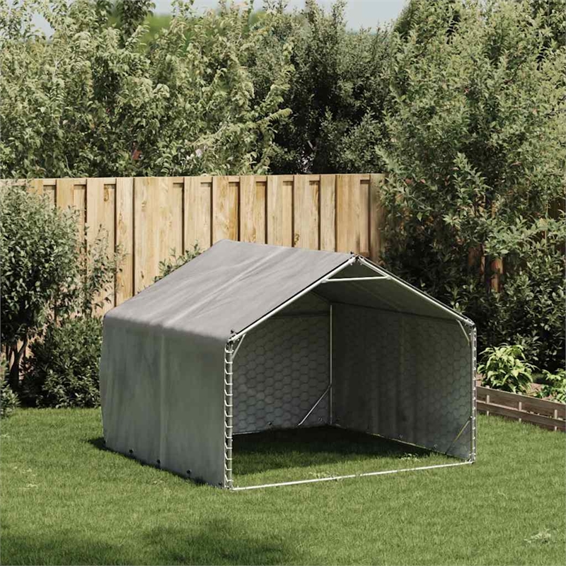 vidaXL Galvanized Steel Large Outdoor Dog Kennel in Silver