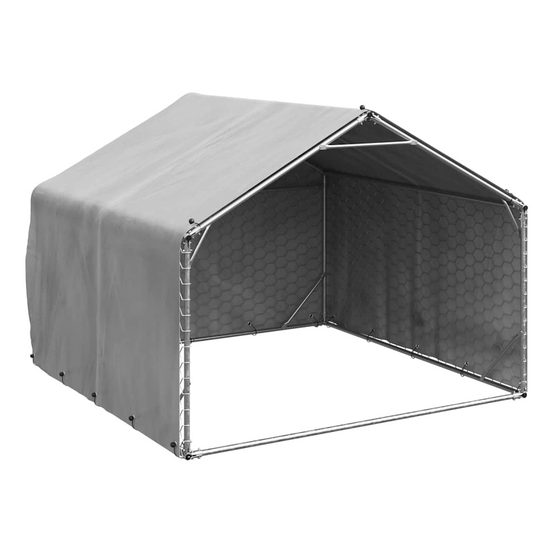 vidaXL Galvanized Steel Large Outdoor Dog Kennel in Silver