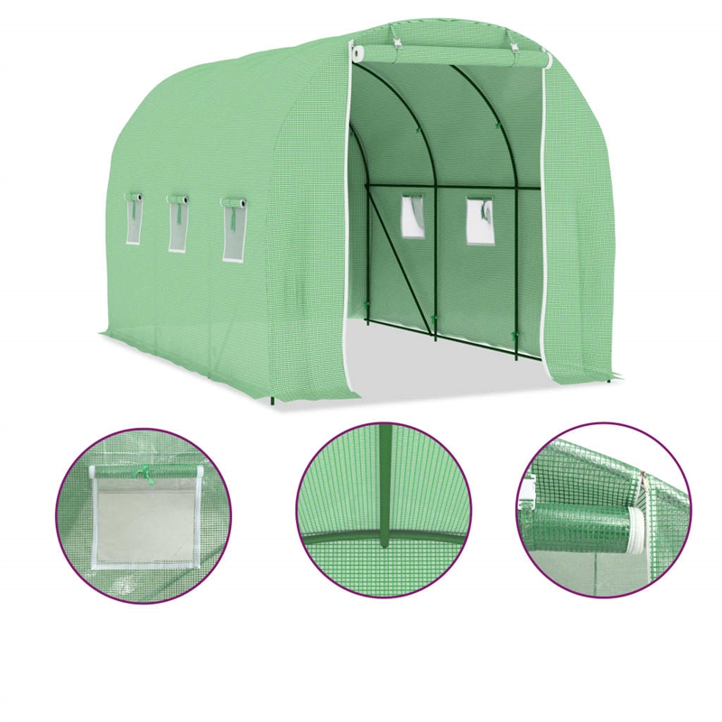 vidaXL Galvanized Steel Greenhouse in Green Polyethylene