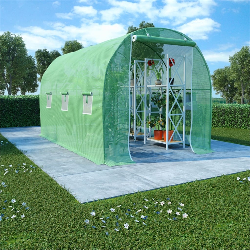 vidaXL Galvanized Steel Greenhouse in Green Polyethylene