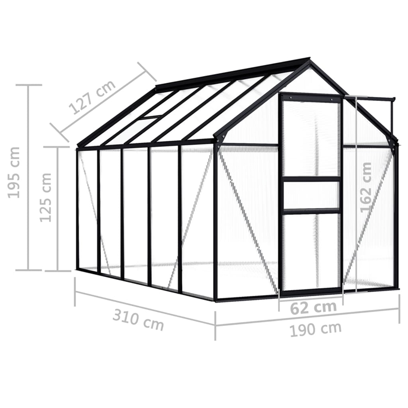 vidaXL Aluminum & Polycarbonate Greenhouse in Anthracite Transparent