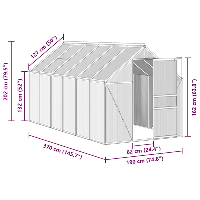 vidaXL Aluminum & Polycarbonate Large Greenhouse in Anthracite Transparent