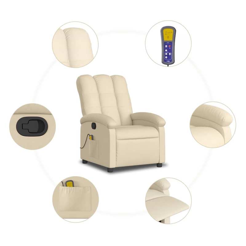 vidaXL Fabric Massage Recliner Chair in Cream