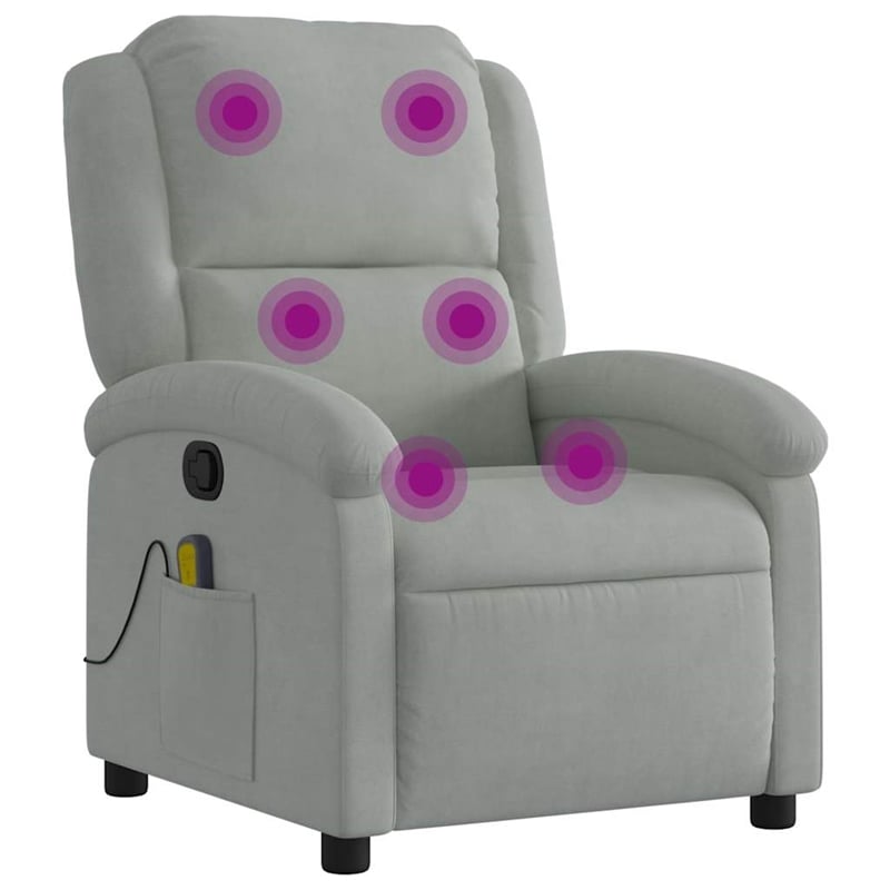 vidaXL Velvet Massage Recliner Chair in Light Gray