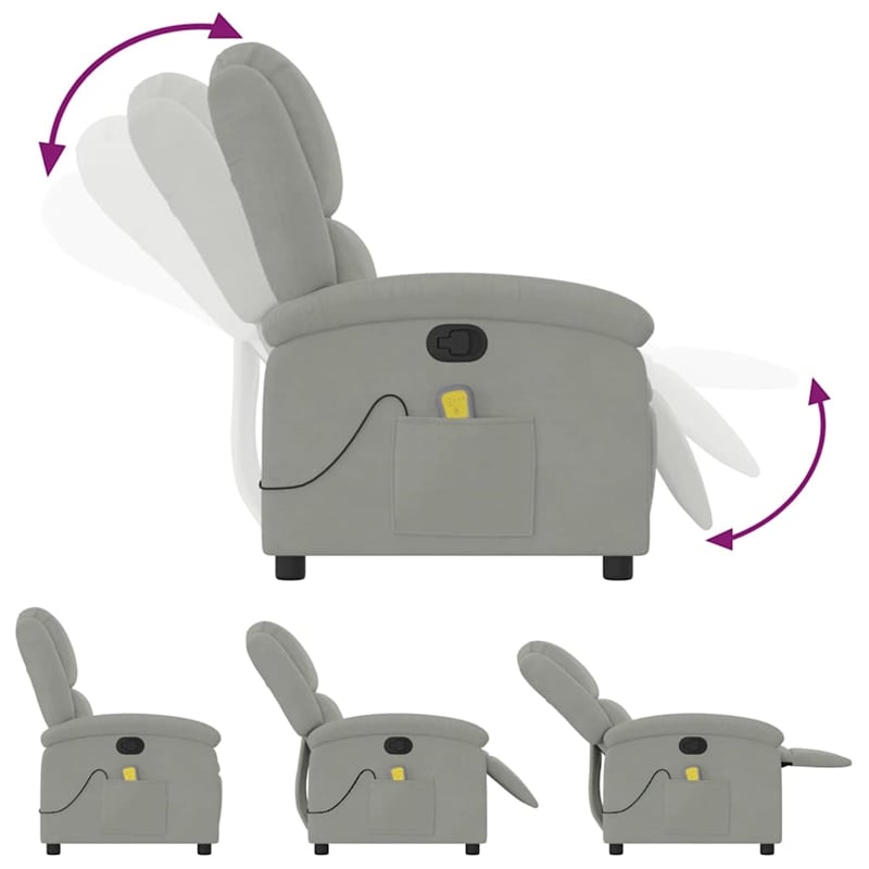 vidaXL Velvet Massage Recliner Chair in Light Gray