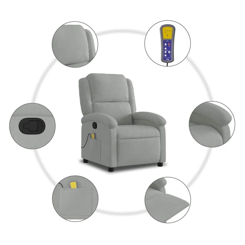 vidaXL Velvet Massage Recliner Chair in Light Gray