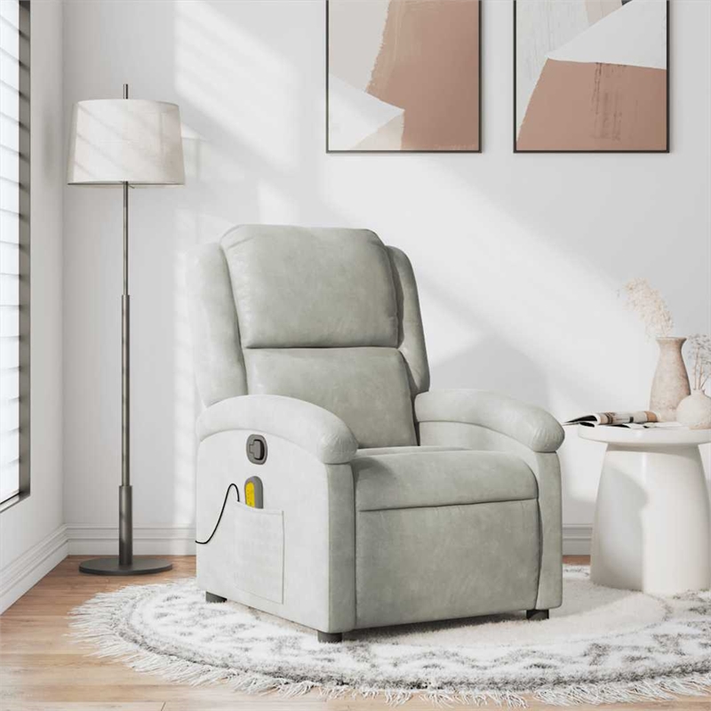 vidaXL Velvet Massage Recliner Chair in Light Gray