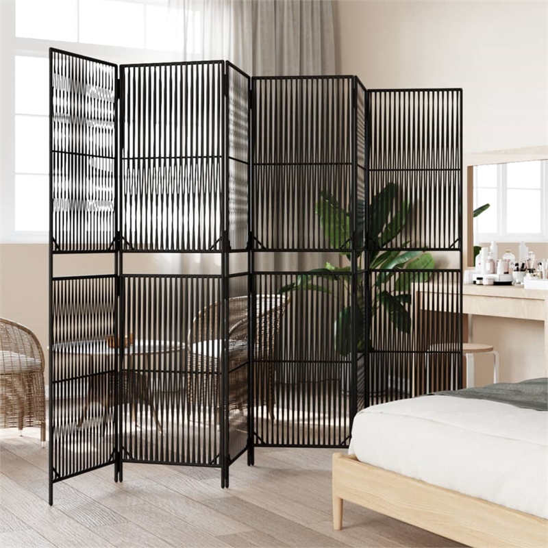 vidaXL Room Divider 6 Panels Poly Rattan in Black