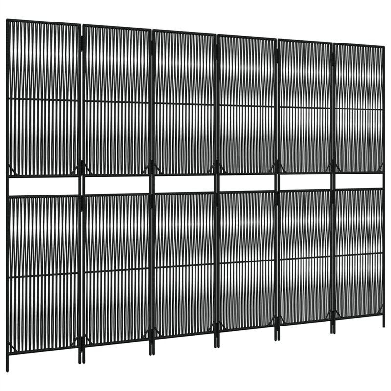 vidaXL Room Divider 6 Panels Poly Rattan in Black