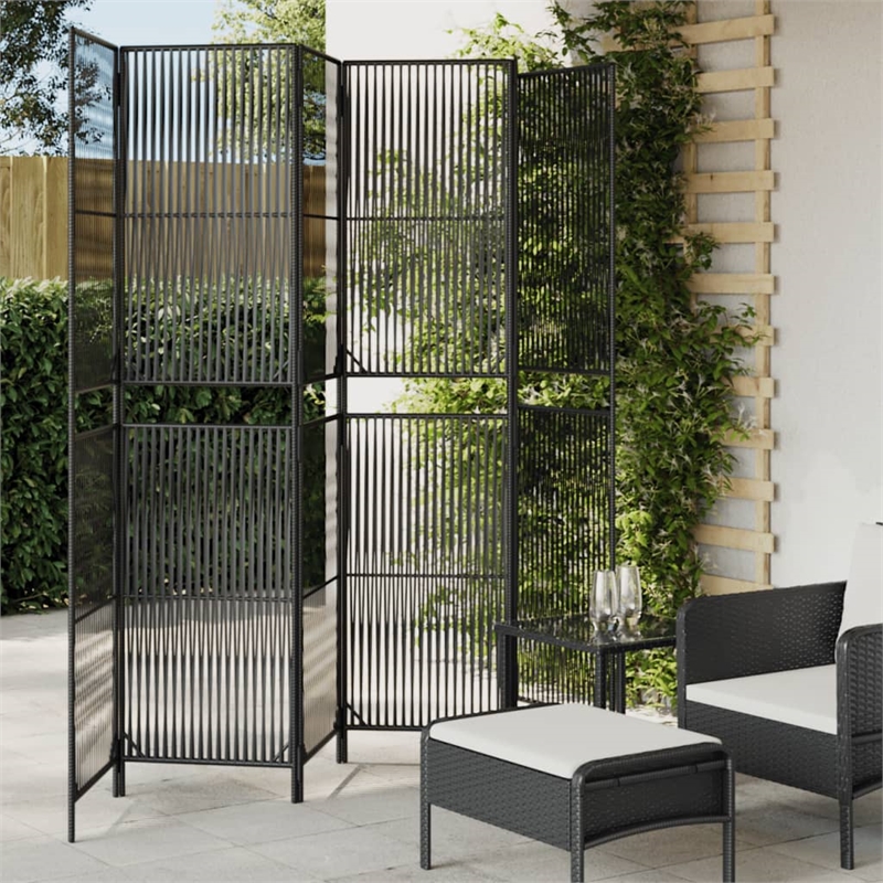 vidaXL Room Divider 6 Panels Poly Rattan in Black