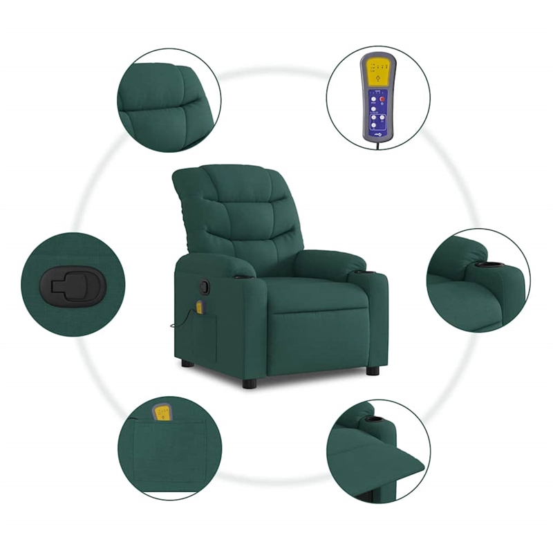 vidaXL Massage Recliner Chair in Dark Green