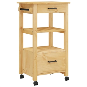 vidaXL  Solid Wood Pine Kitchen Trolley in Brown