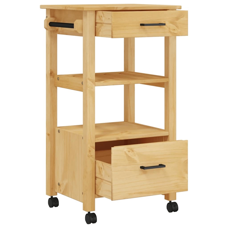 vidaXL  Solid Wood Pine Kitchen Trolley in Brown