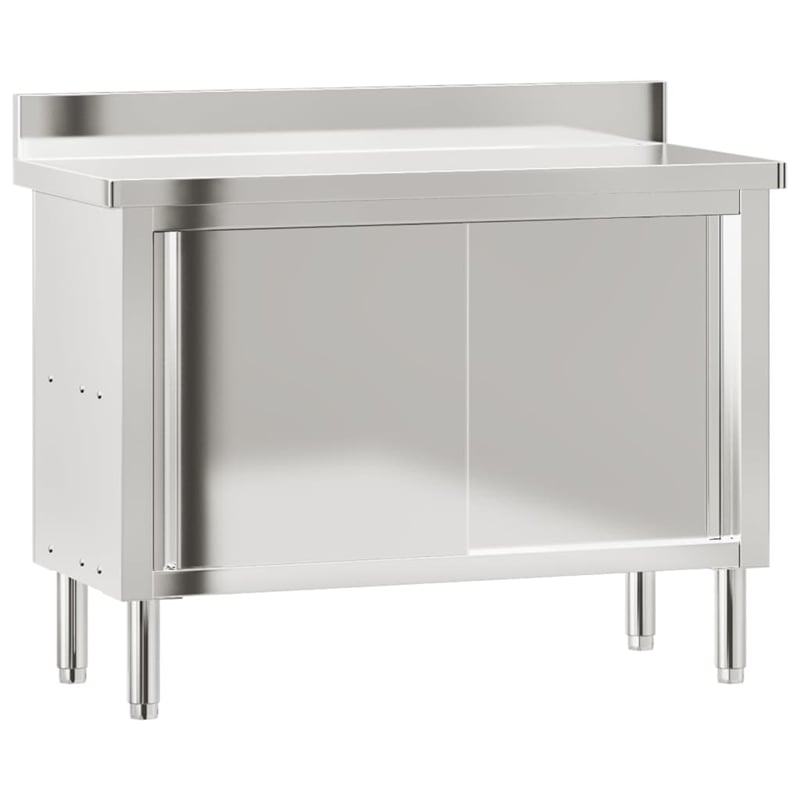 vidaXL Stainless Steel Kitchen Work Table with Sliding Doors in Steel
