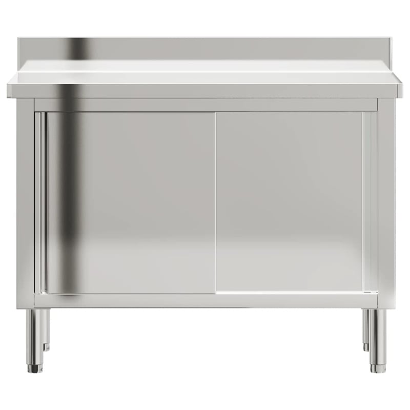 vidaXL Stainless Steel Kitchen Work Table with Sliding Doors in Steel