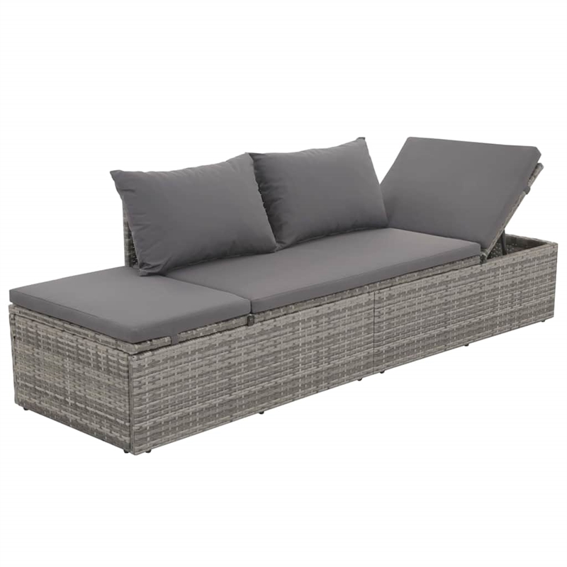 vidaXL Polyethylene Rattan Lounge Bed in Gray/Dark Gray