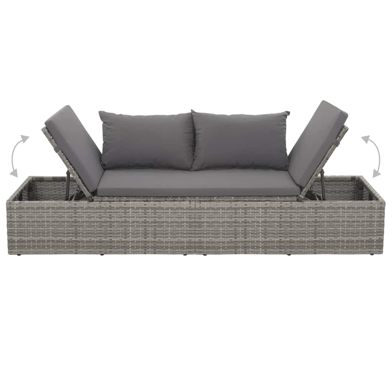 vidaXL Polyethylene Rattan Lounge Bed in Gray/Dark Gray