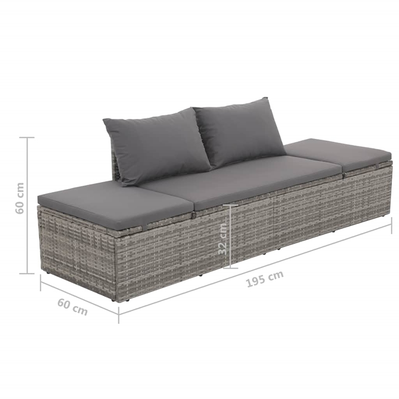 vidaXL Polyethylene Rattan Lounge Bed in Gray/Dark Gray