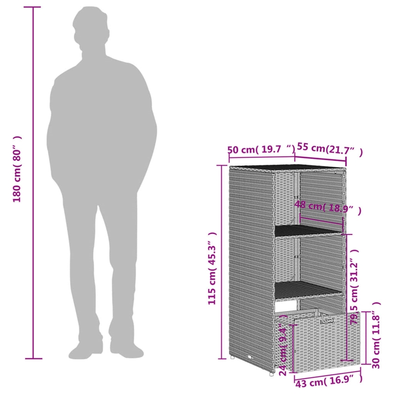 vidaXL PE Rattan Garden Storage Cabinet in Grey