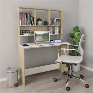 vidaXL 43.3x17.7x61.8&quot Sonoma Oak Engineered Wood Desk in White