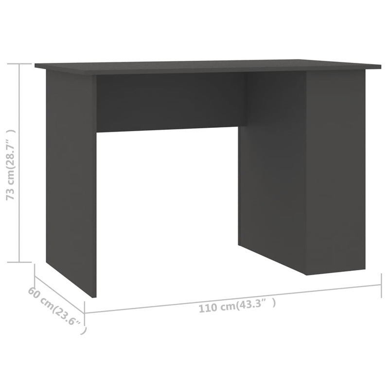 vidaXL Rectangular Engineered Wood Medium Desk in Grey