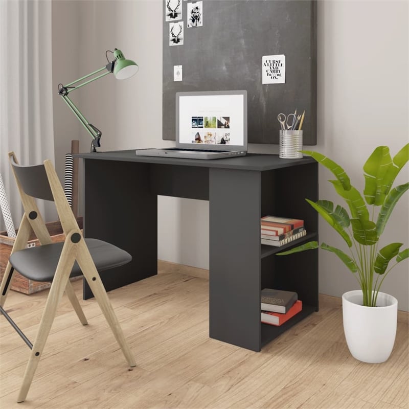 vidaXL Rectangular Engineered Wood Medium Desk in Grey