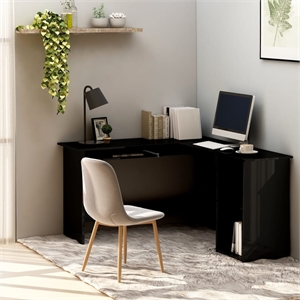 vidaXL 47.2x55.1x29.5&quot Corner Desk in High Gloss Black
