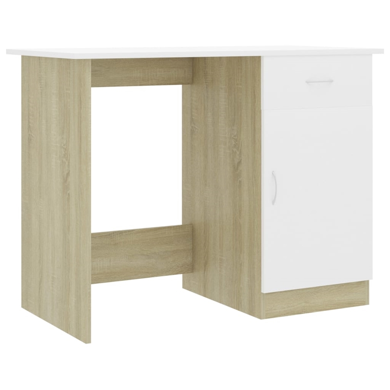 vidaXL Engineered Wood Medium Desk in White/Sonoma Oak