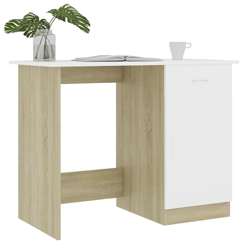 vidaXL Engineered Wood Medium Desk in White/Sonoma Oak