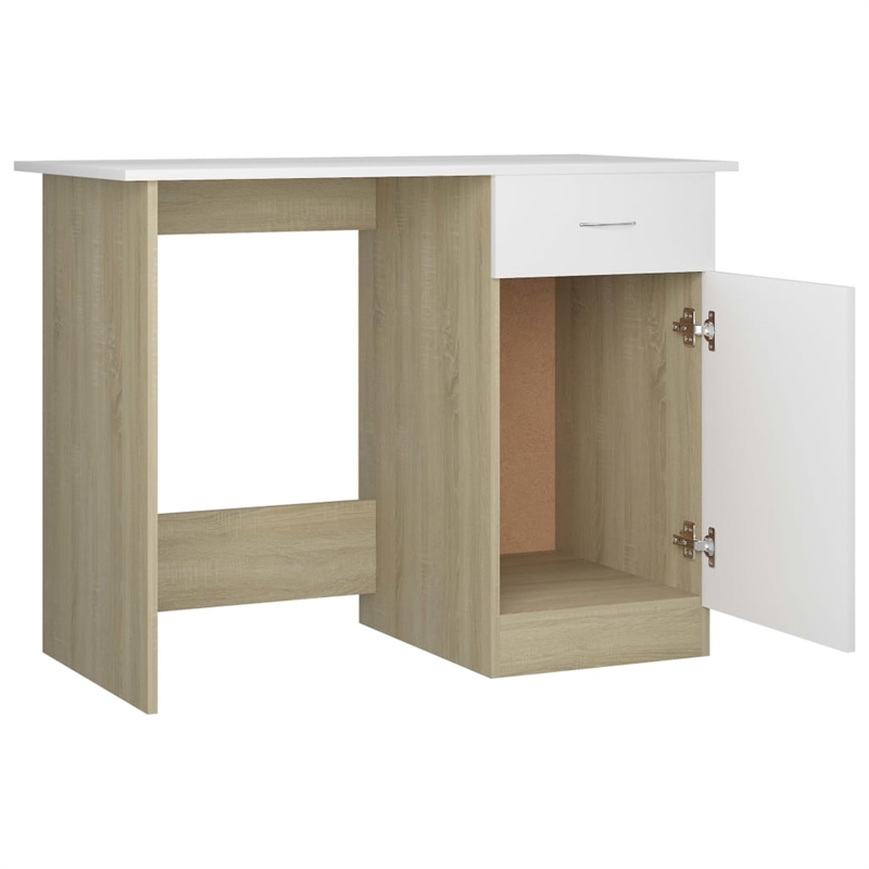 vidaXL Engineered Wood Medium Desk in White/Sonoma Oak
