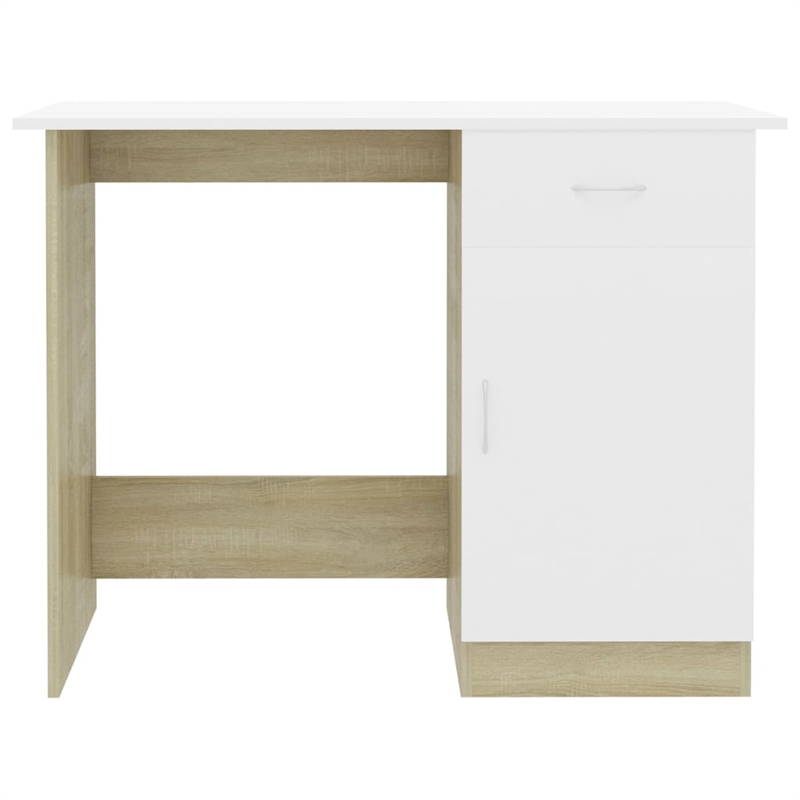 vidaXL Engineered Wood Medium Desk in White/Sonoma Oak