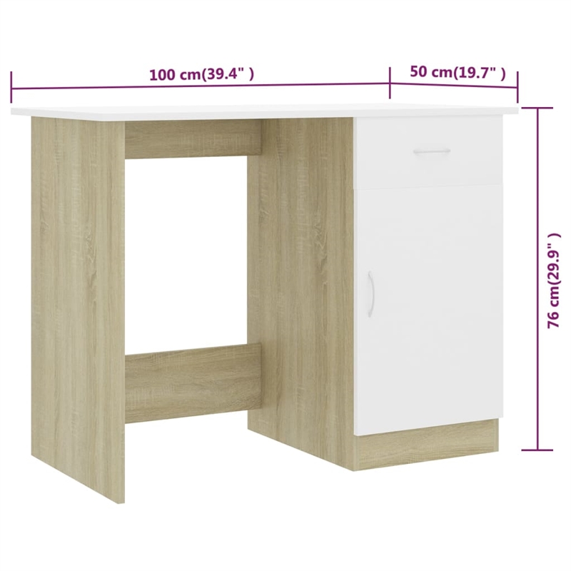vidaXL Engineered Wood Medium Desk in White/Sonoma Oak
