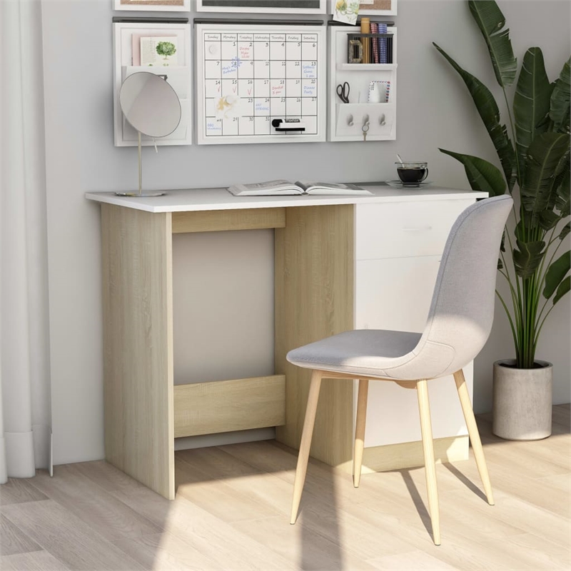 vidaXL Engineered Wood Medium Desk in White/Sonoma Oak