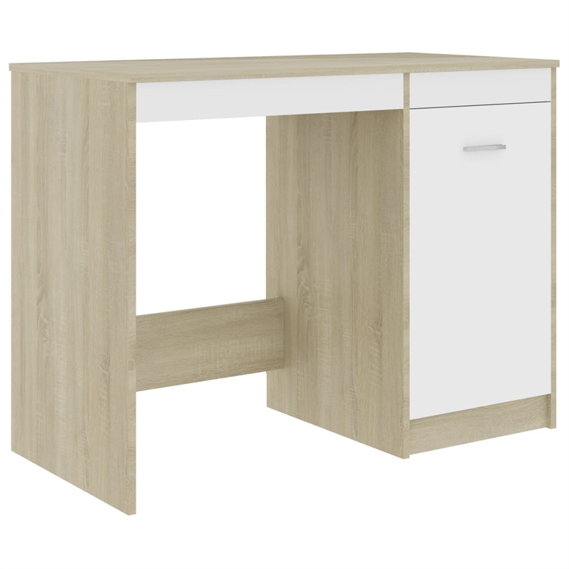 vidaXL Engineered Wood Medium Computer Desk in White/Sonoma Oak