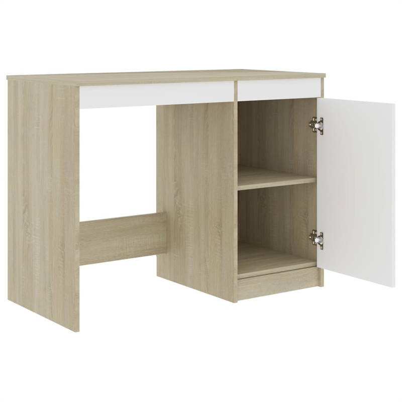 vidaXL Engineered Wood Medium Computer Desk in White/Sonoma Oak