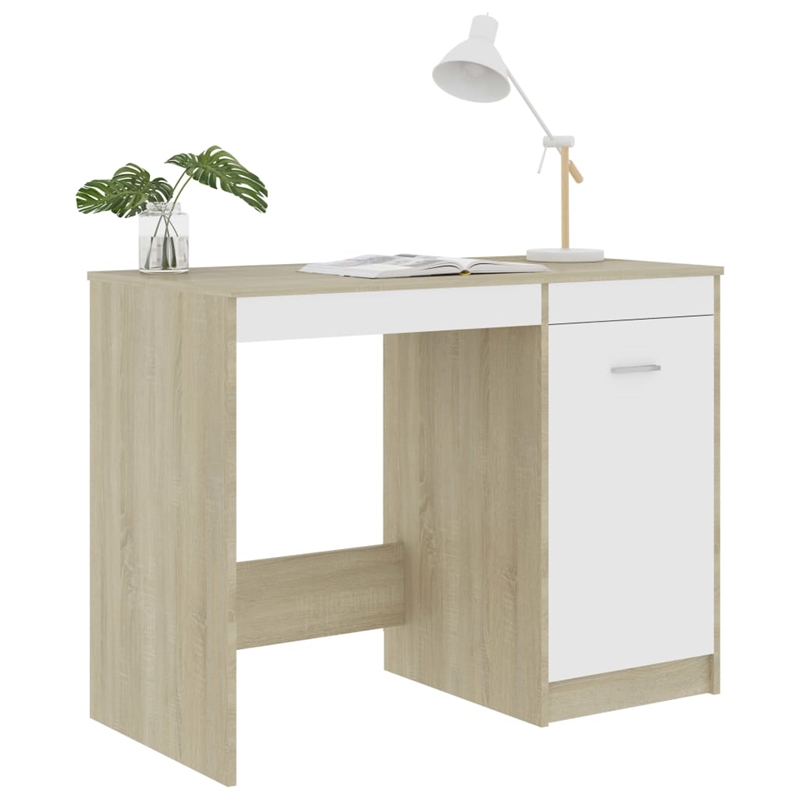 vidaXL Engineered Wood Medium Computer Desk in White/Sonoma Oak