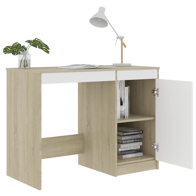 vidaXL Engineered Wood Medium Computer Desk in White/Sonoma Oak