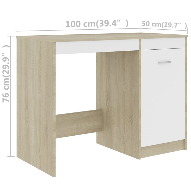 vidaXL Engineered Wood Medium Computer Desk in White/Sonoma Oak