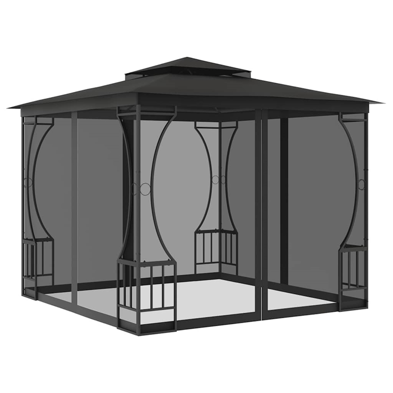 vidaXL 9.8'x9.8'x8.7' Gazebo with Nets in Anthracite