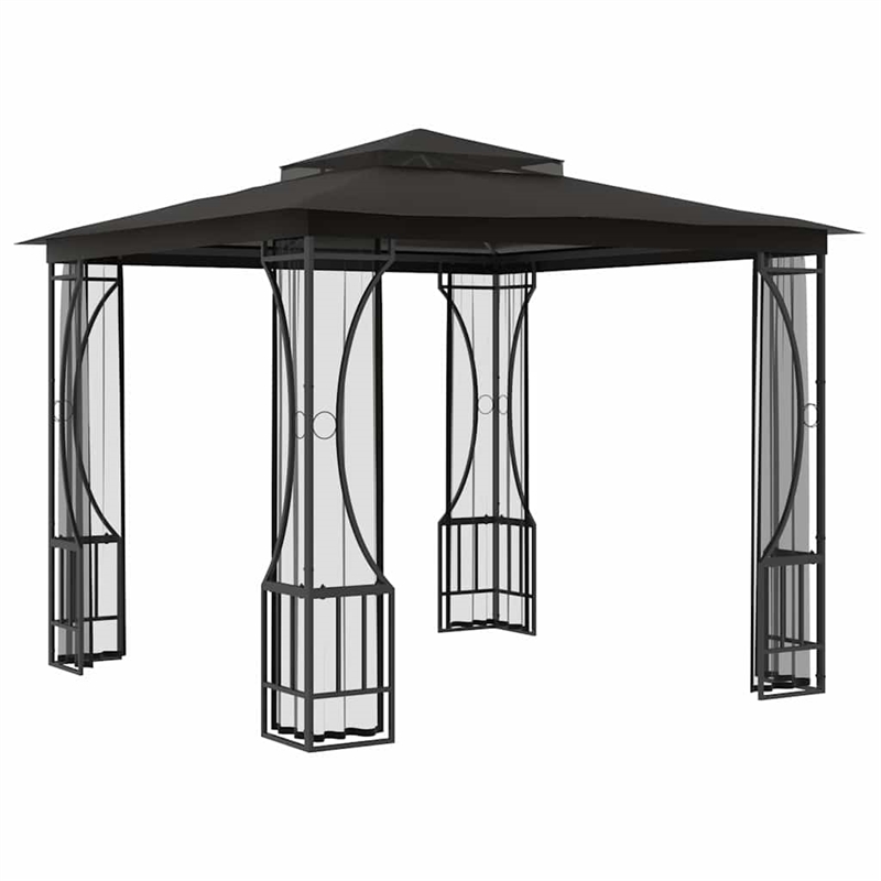 vidaXL 9.8'x9.8'x8.7' Gazebo with Nets in Anthracite