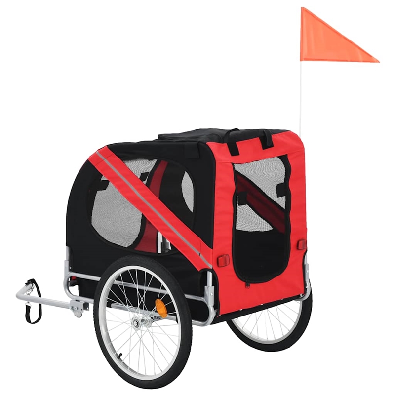vidaXL Fabric and Steel Collapsible Pet Bike Trailer in Red and Black