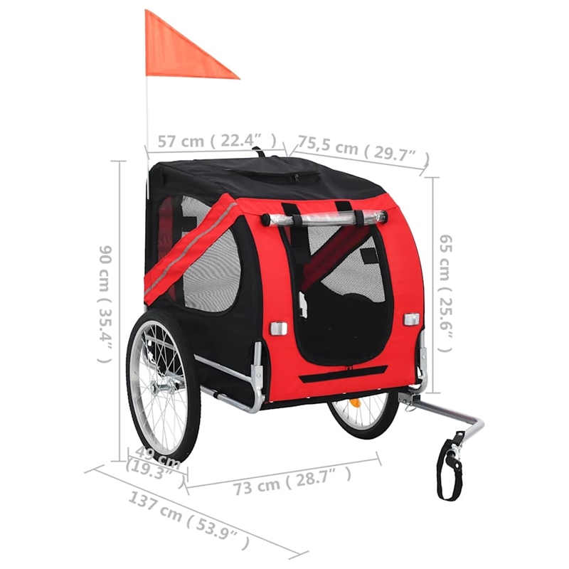 vidaXL Fabric and Steel Collapsible Pet Bike Trailer in Red and Black