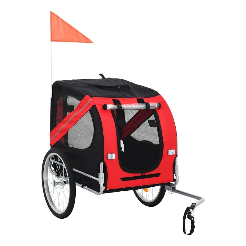 vidaXL Fabric and Steel Collapsible Pet Bike Trailer in Red and Black